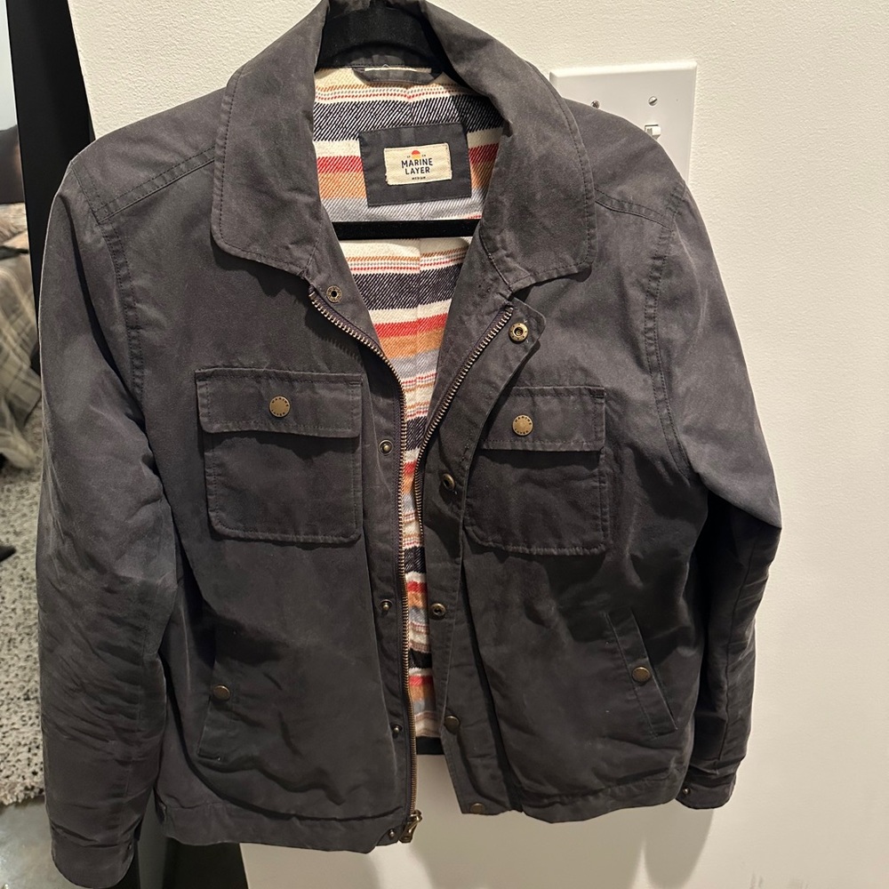 Marine Layer Zip Jacket - waxed, navy, size M